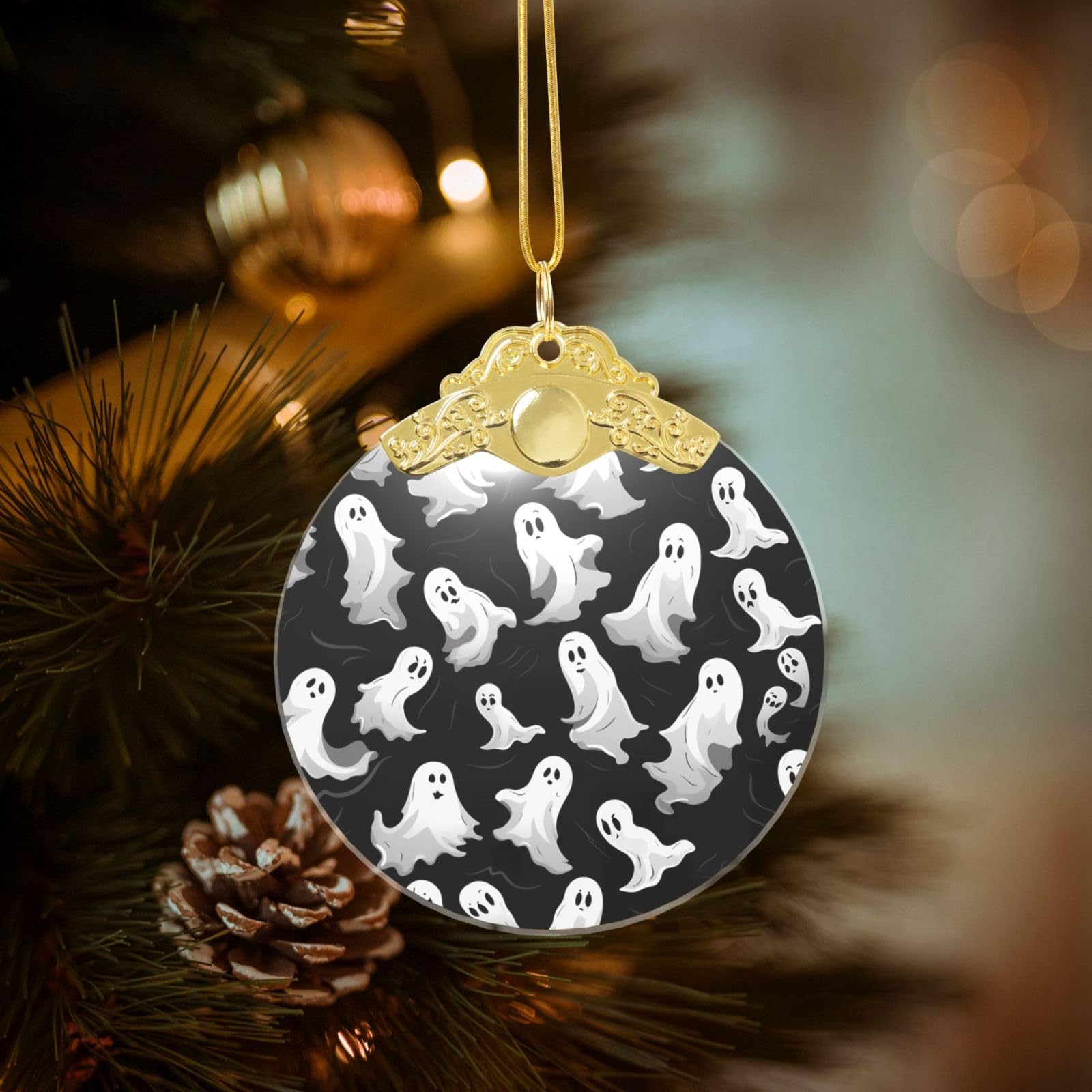 Crystal Christmas Ornaments for Christmas Tree Decoration Hanging Halloween Goth Ornament with Gold Ribbon Crafts Round Pendant for Keepsake Gifts Glass Xmas Decor Party Supplies