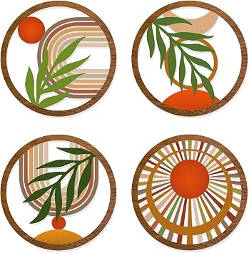 Zzbakress 4 Pcs Boho Wall Decor Rustic Wooden Hollow Bobo Wall Art Bohemian Bedroom Decor 10 inch Farmhouse Wall Hanging Decor Boho Minimalist Wall Art for Bedroom Living Room Rustic, 4
