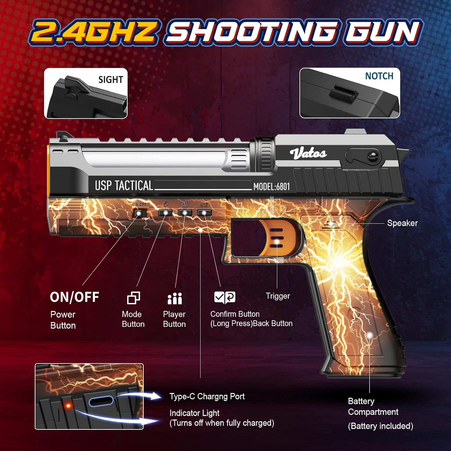 VATOS Smart Electronic Shooting Game Set with Auto-Scoring Target Base and Rechargeable Gun, Real-Time Voice Feedback, 4 Shooting Modes, Indoor Outdoor Toy for Teens Adults Family Party