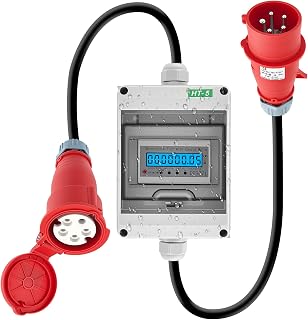 3 Phasen Mobiler Stromzähler, 16A 400V Mobiler Digitaler Stromzähler Drehstromzähler, 5 * 2,5mm² Digitalzähler mit CEE Stecker, Portabler Stromzähler für Baustelle, Camping, Marina, Balkonkraftwerk