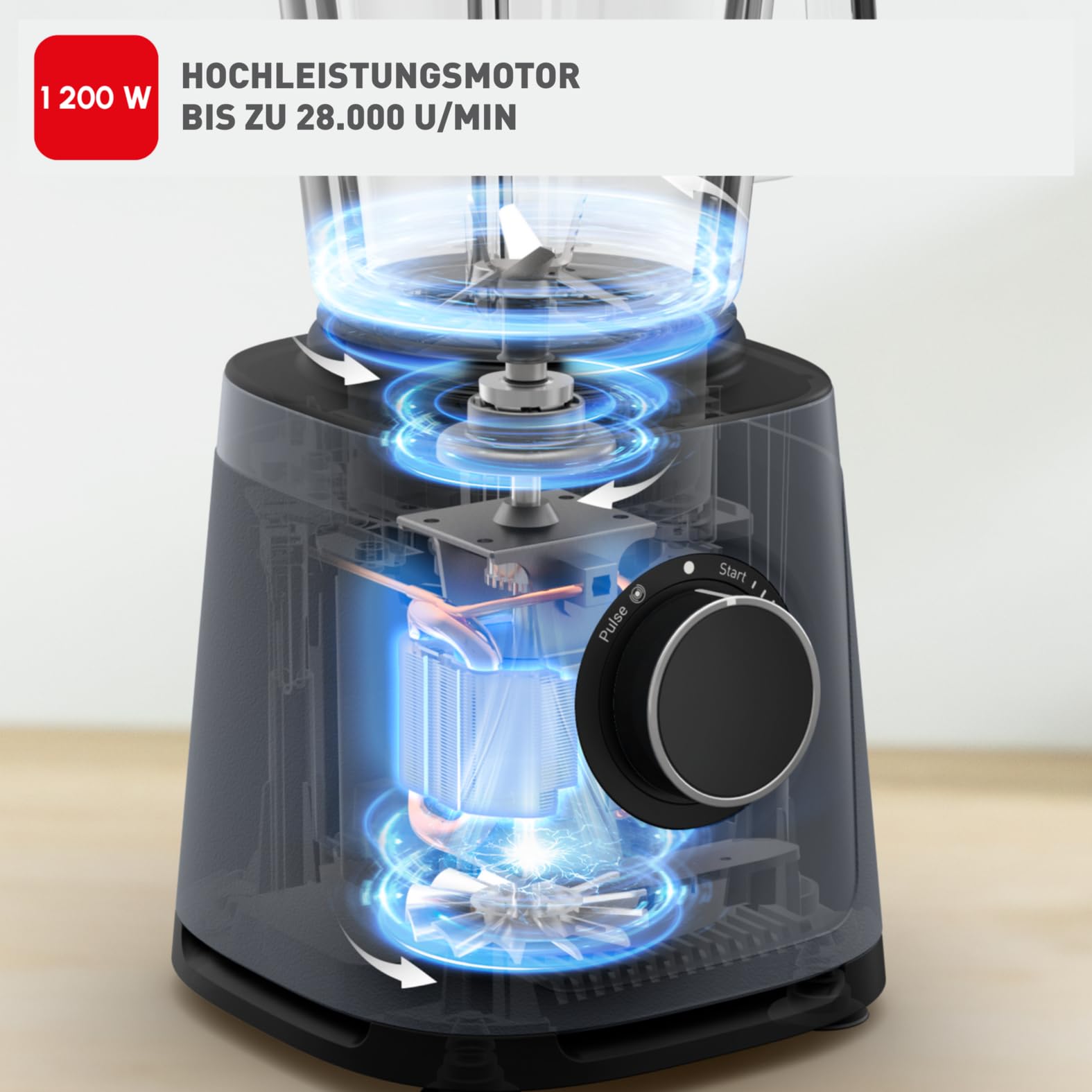 Tefal PerfectMix Essential Hochgeschwindigkeits-Standmixer, stufenlos einstellbare Geschwindigkeit, Pulsfunktion, abnehmbare Powelix-Klingen, hitzebeständiger 2 l Glasbehälter, 1200 W, Grau, BL771BF0