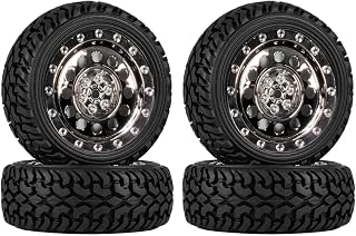 WONFAST 4PCS 75mm RC Rally Car Tyres Grain Rubber Tires and Vintage Plastic Wheel Rims 12mm Hex Compatible with 1:10 RC On Road Car for Tamiya HSP HPI Kyosho (Titanium)