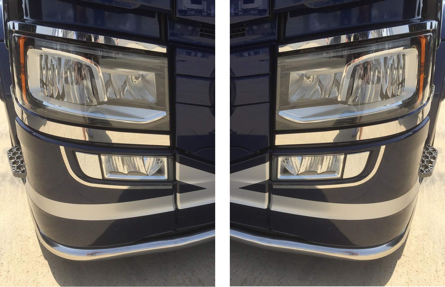 24/7Auto 2 decorazioni in acciaio inossidabile per fari anteriori + 2 decorazioni per fendinebbia per camion Scania serie S/R 2016+