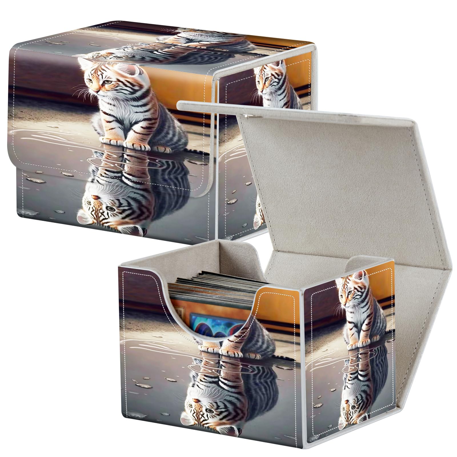 Mxfdegf Card Deck Box for MTG Cards,100+ Single Sleeved Cards Trading Card Deck Case,Strong Magnet Magic Gathering Deck Box,PU Leather Trading Card Storage Box for TCG,CCG,MTG Cards,Cute Tiger