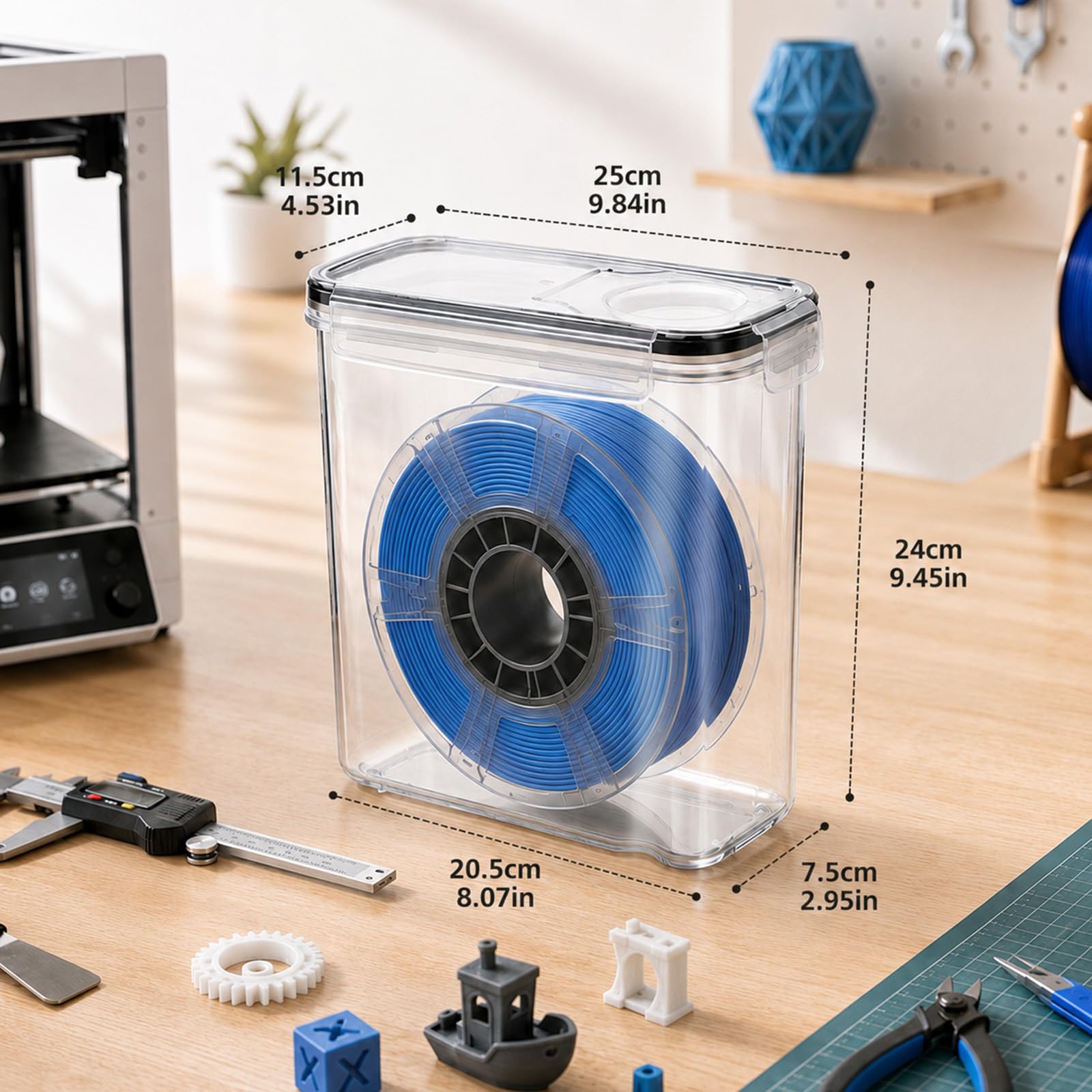 Filament Aufbewahrungsbox 6PCS für 3D Druck,Sichtbar Luftdichte Dry Box mit Temperatur & Feuchtigkeitsmonitor, Trockenmittel-Packs, Etiketten & Stift,Feuchtigkeitsdicht für PLA, PETG, TPU, ABS Spulen