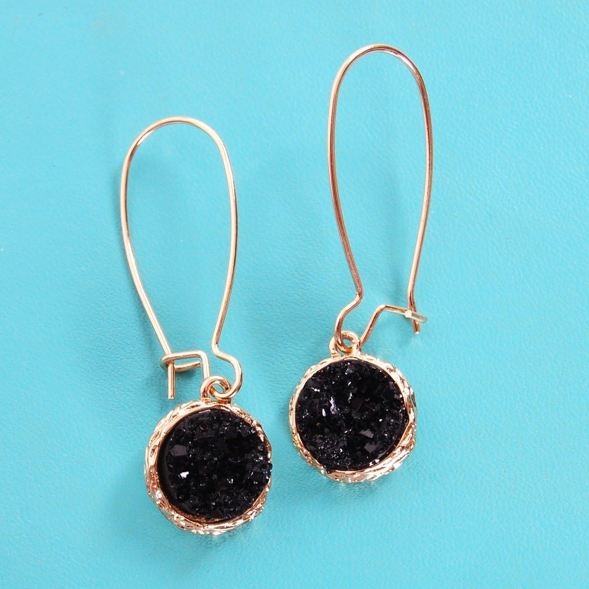 Simulated Druzy Threader Drop Earrings for Women - Gold, Silver, or Rose Gold Tone Trendy Boho Dangles with Sparkly Round Stone - Image 3