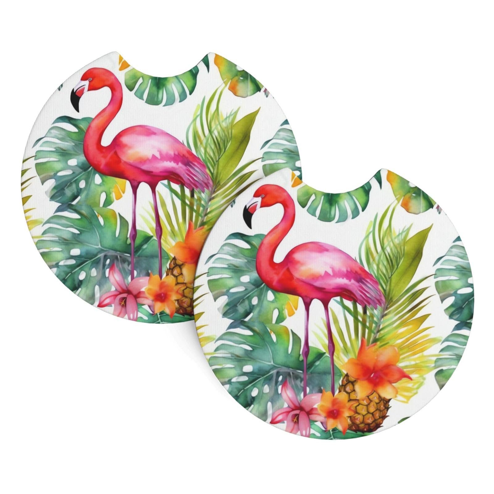 2PCS Car Coaster for Cup Holders Universal Auto Cup Mat Tropical Flamingo Cup Coaster Pad 2.7" Waterproof Neoprene Non-Slip Cup Holder Coasters Car Interior Accessories for Women Men