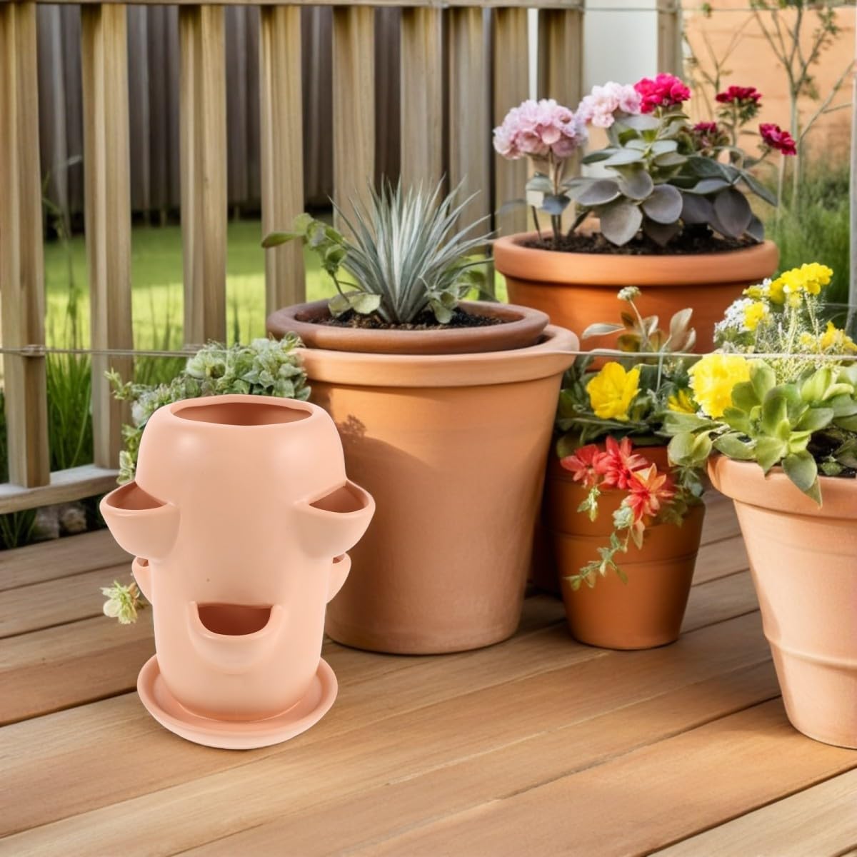 Pot Tour en Céramique pour Succulentes, Tour Verticale à Ouvertures