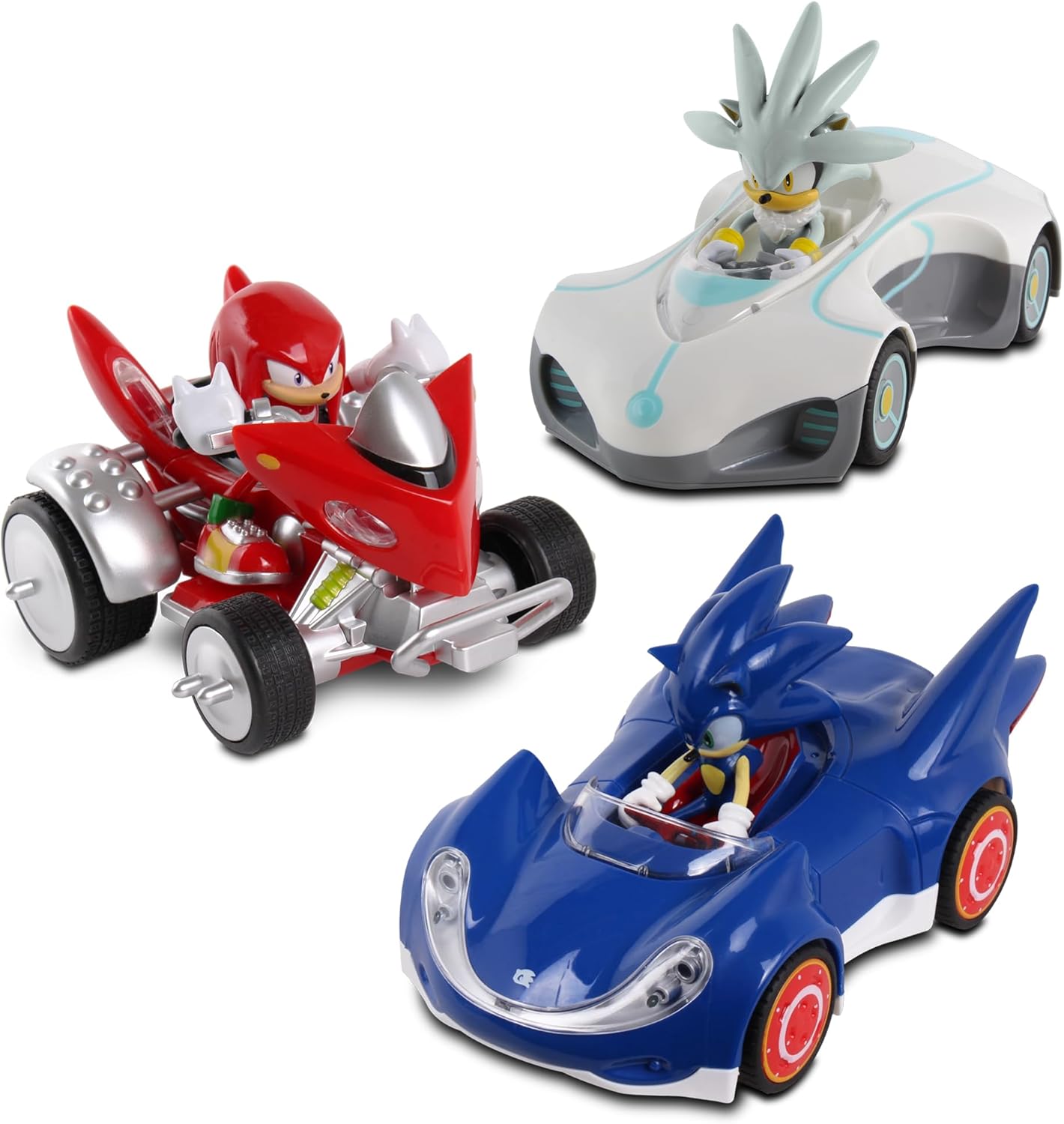 NKOK Sonic Pull Back (Large) 3PK Sonic, Knuckles & Silver Pull Back Race Set; No Batteries Required; Officially Licensed; Grippy Tires for a Grippy Ride