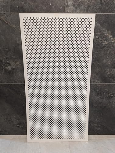 Radiator Cabinet Wall Decorative Screening-Grille- Perforated 3mm Thick Diamond MDF Panel (Size 1200mm x620mm) D5 Pattern Primed White