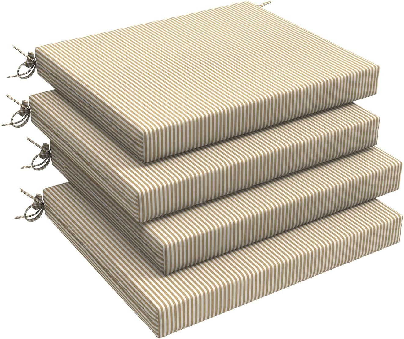 (incomplete,only 1 ) LVTXIII Outdoor Seat Cushions Seasonal Replacement Chair Cushions, Patio Chair Pads with Ties for Dining Chairs and Garden Furniture, (Square Back, 18.5"x16"x2", 4 Pack, Strip Beige) Set of 4 Strip Beige
