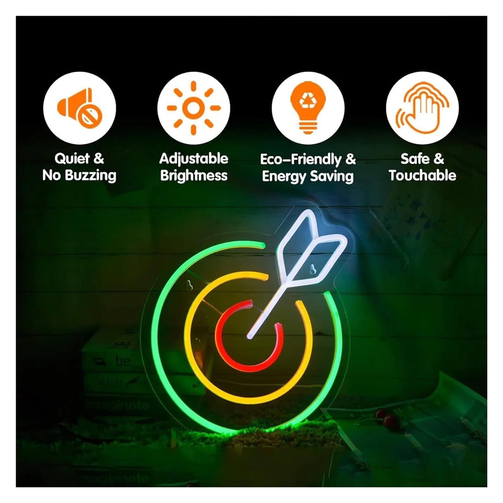Néon Enseignes lumineuses Decor Fléchettes Décoration Murale Néon Fléchettes Alimentées Par USB Jeu De Sport LED Salle De Jeux Club De Sport À Domicile Fêtes 32cmx32cm