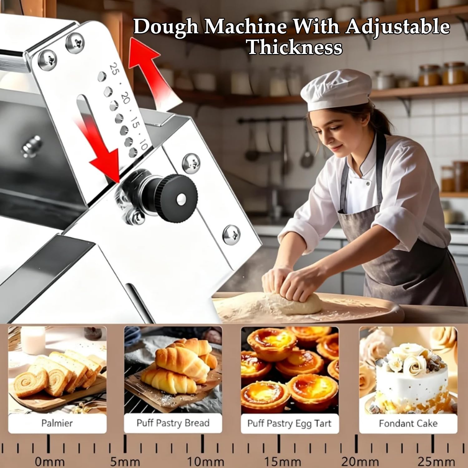 Sfogliatrice Professionale per Pasta Sfoglia,sfogliatrice Manuale,Spessore Regolabile da 0 A 25 Mm,sfogliatrice in Acciaio Inox,sfogliatrice Pieghevole per Panetterie E Pasticcerie