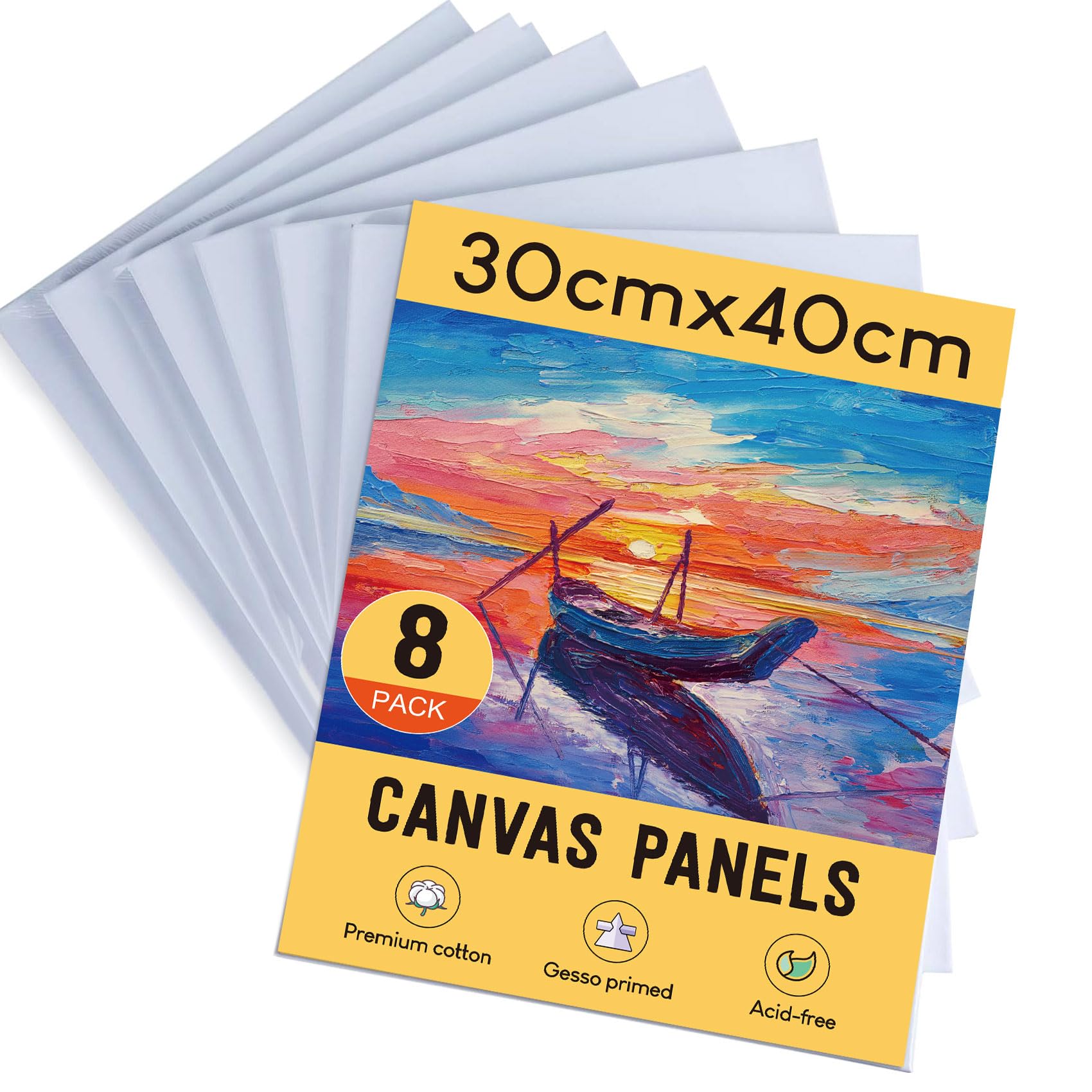 STATIONERY ISLAND 30x40cm Canvas for Painting 8 Packs, A3 Art Canvas Board 100% Cotton, Acid Free, Blank Canvas Panels for Acrylic Painting & Oil Paint, Hobby Painters and Beginner(12โ X 16โ)