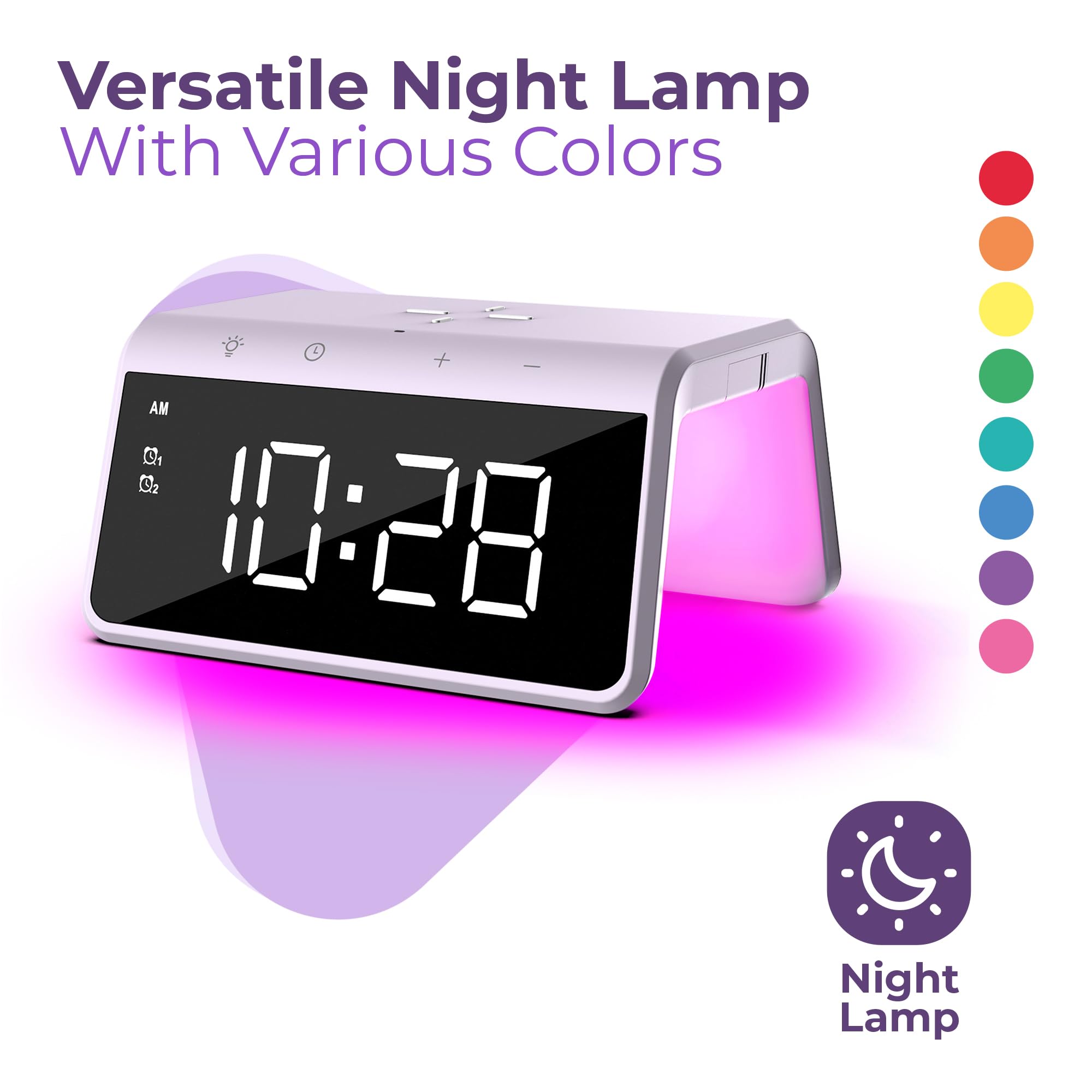 Caliber Despertador Digital con Luz, Doble Alarma, Cargador Inalámbrico Rápido, Despertador Mañana y Despertador Niño, Reloj Digital Luminoso, Ideal para Niños y Adultos