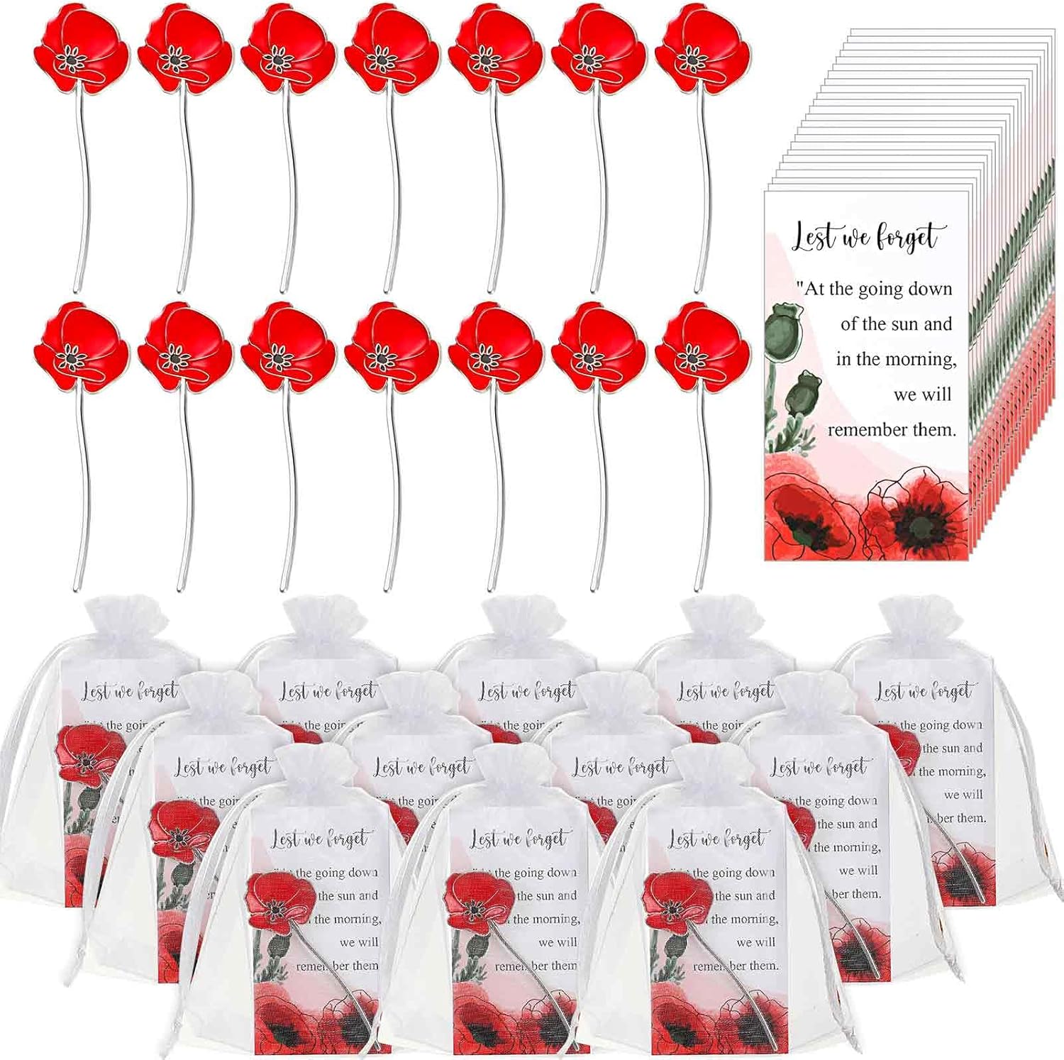Lyrow Memorial Day Gifts Red Poppy Lapel Pins Poppy Flower Brooches Patriotic Enamel Pins with Cards for Clothes Bags Hats