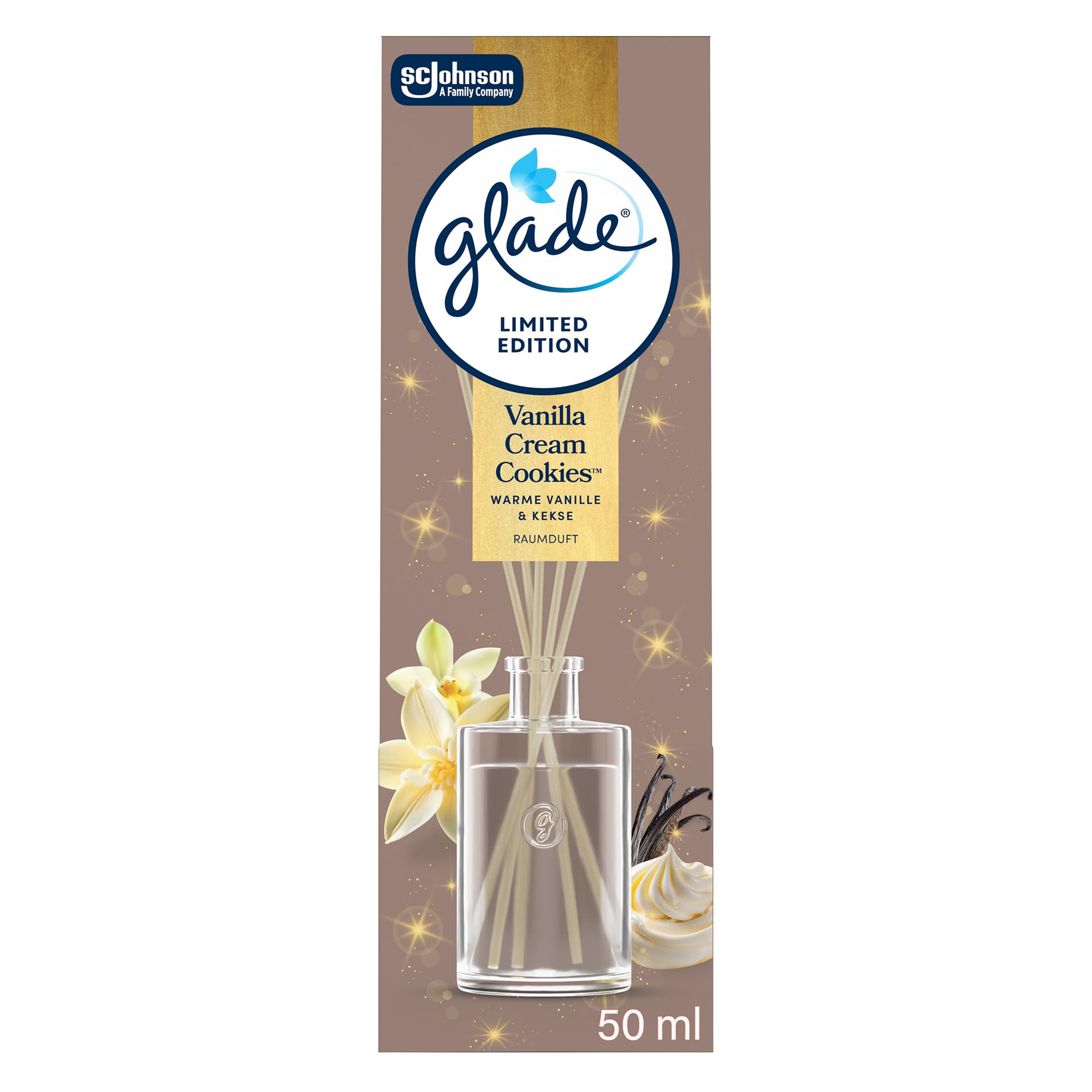 Glade Duftstäbchen Vanilla Cream Cookies, Raumduft, natürliche Öle, 50ml