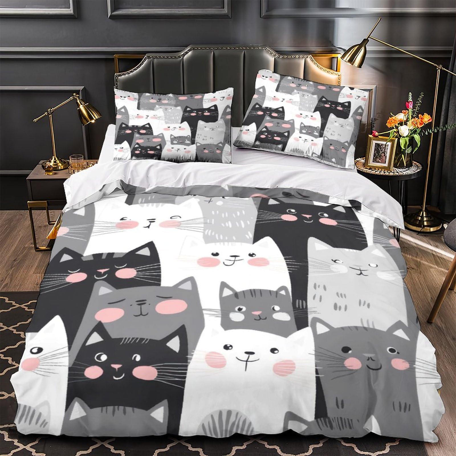 Housse de couette chat mignon 140x200cm, le cadeau d'anniversaire idéal pour un ado