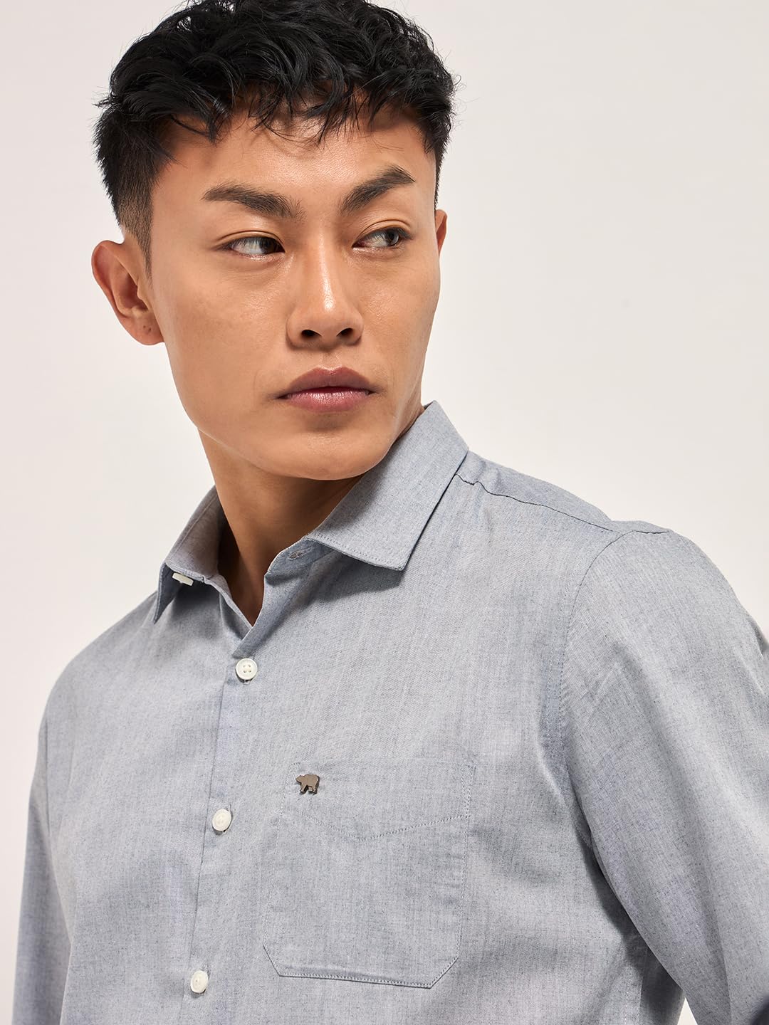 THE BEAR HOUSE Men's Solid Tailored Fit Formal Shirt Grey 4
