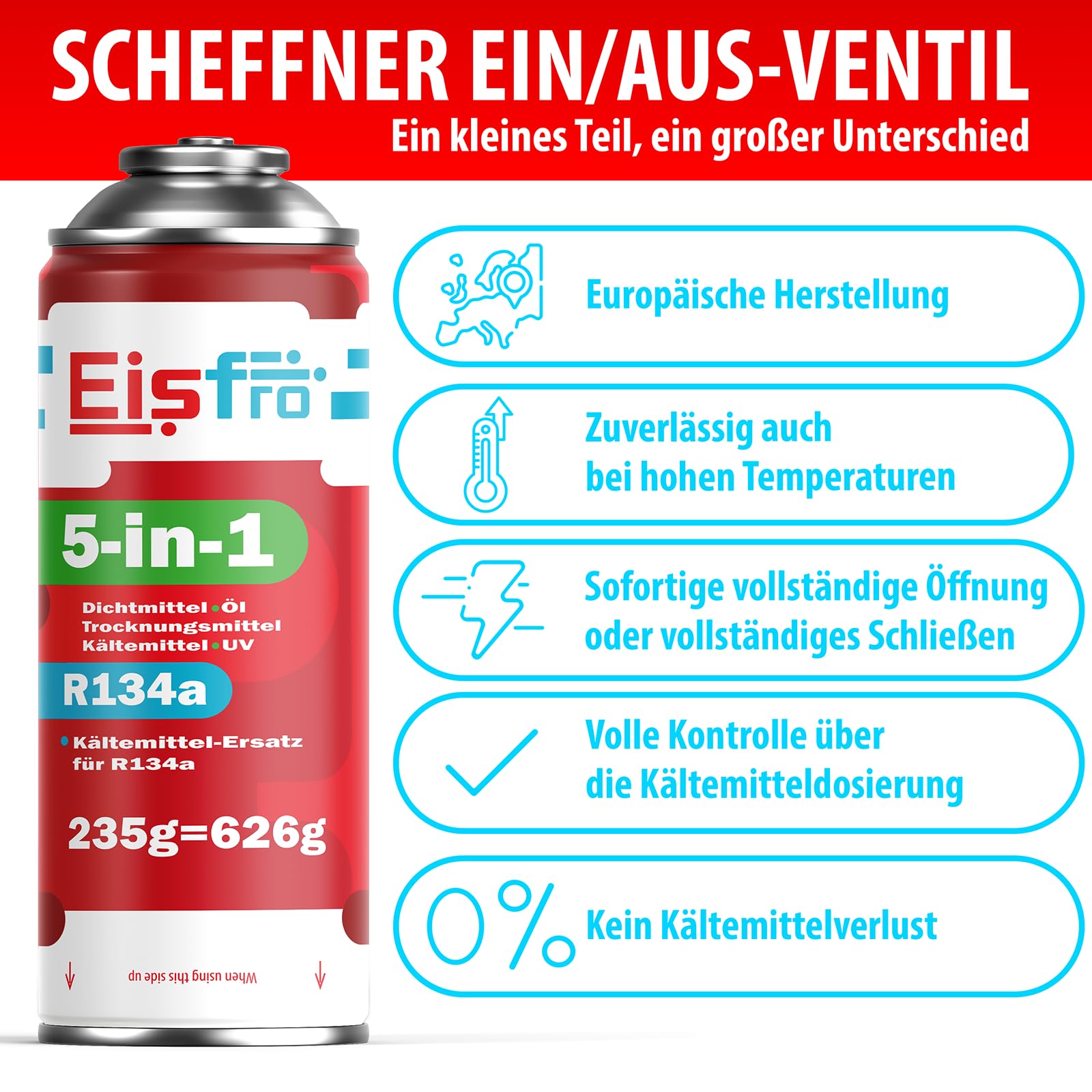 5in1 - Kältemittel R134a + Schlauch, 2X 235 g für Auto Klimaanlage mit Öl, Dichtungsmittel, UV-Farbstoff, Trocknungsmittel - Schützt den Kompressor