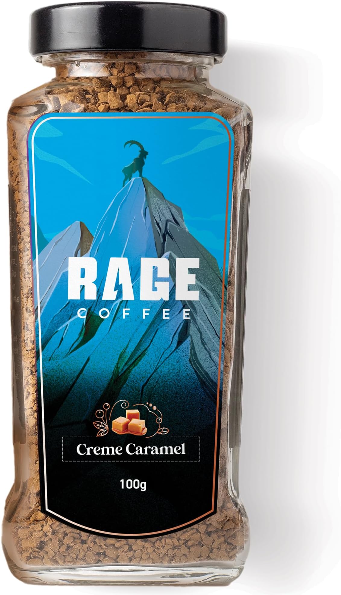 RAGE COFFEE Creme Caramel - Flavored Instant Coffee Powder for both Hot & Cold Coffee, 100% Single Origin Arabica Coffee Beans Powder, Premium Coffee Infused with Plant Vitamins (CREME CARAMEL, 100g)