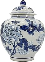Vista 2 de Galt International Tarro de jengibre chinoiserie floral azul y blanco de 10 pulgadas con tapa, tarro de jengibre, almacenamiento de té, decorativo