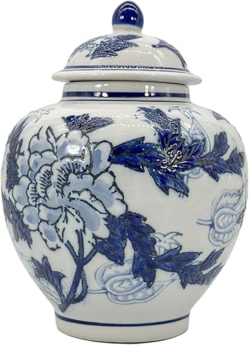 Miniatura 2 de Galt International Tarro de jengibre chinoiserie floral azul y blanco de 10 pulgadas con tapa, tarro de jengibre, almacenamiento de té, decorativo,