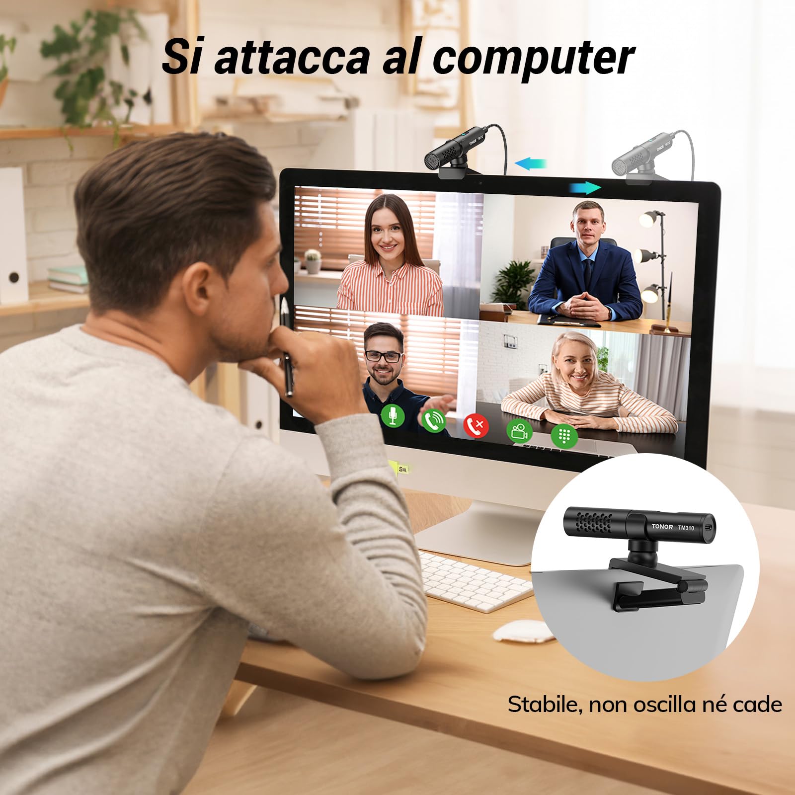TONOR Microfono USB, PC Micrófono per Conferenze Regolabile Multiangolo con Interruttore Mute e Indicatore LED, per Riunioni, Zoom, Desktop, Skype, Chat, YouTube, Plug&Play per MacOS Windows, 200cm