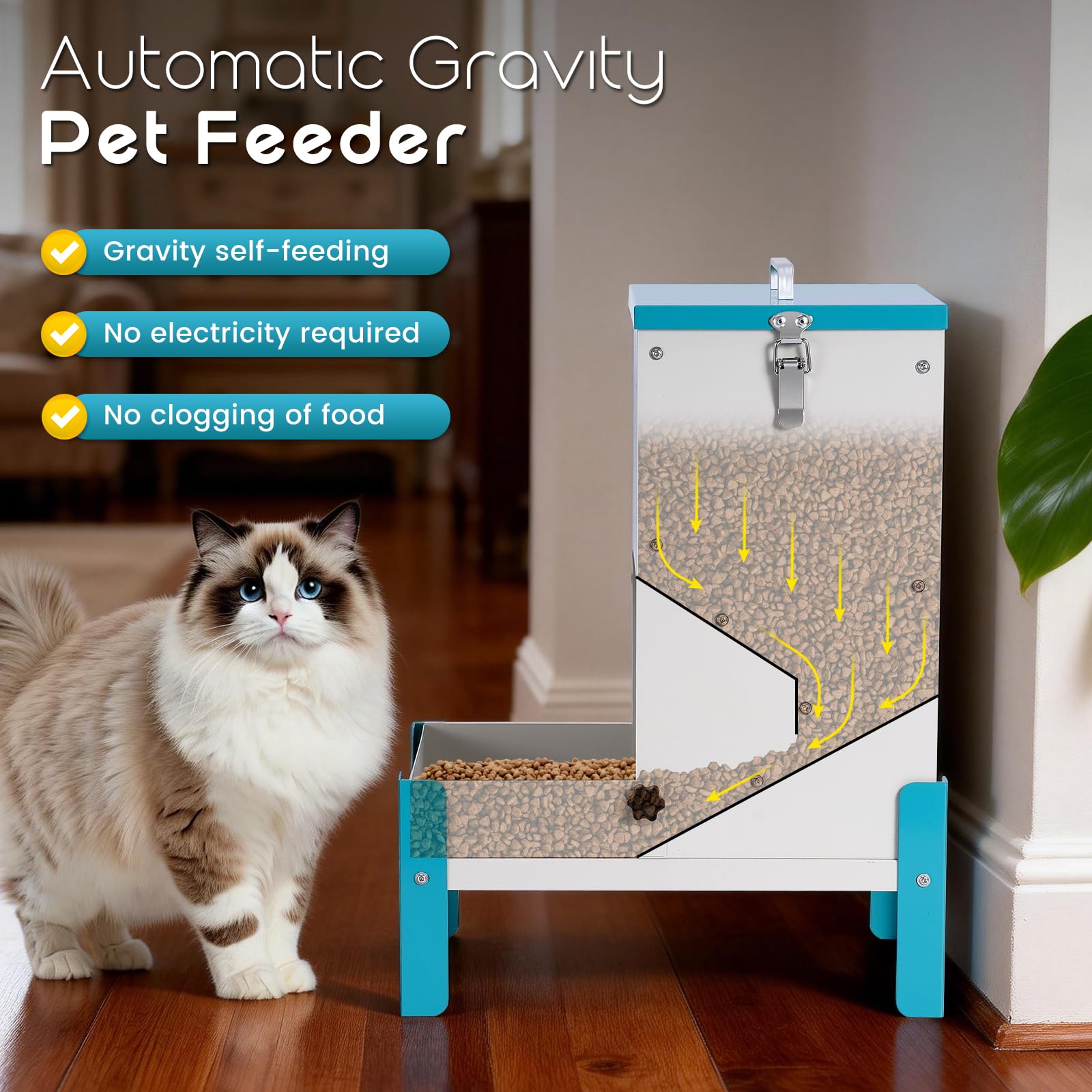 comedero automático para perros de gato, máquina automática de alimentación de mascotas de acero inoxidable para perros y gatos, alimentador de metal por gravedad con tapa y soporte para