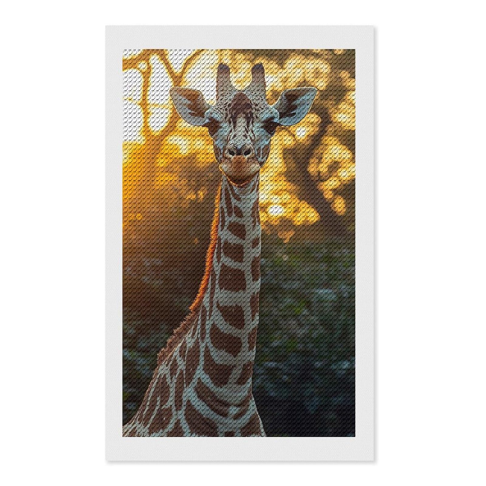 Junmoney Giraffe Portrait in Golden Light Diamond Art Kit 12"x20", Gift Idea, for Family Craft Time, Mindful Craft Activity, Boho Decor, Relaxing DIY Hobby