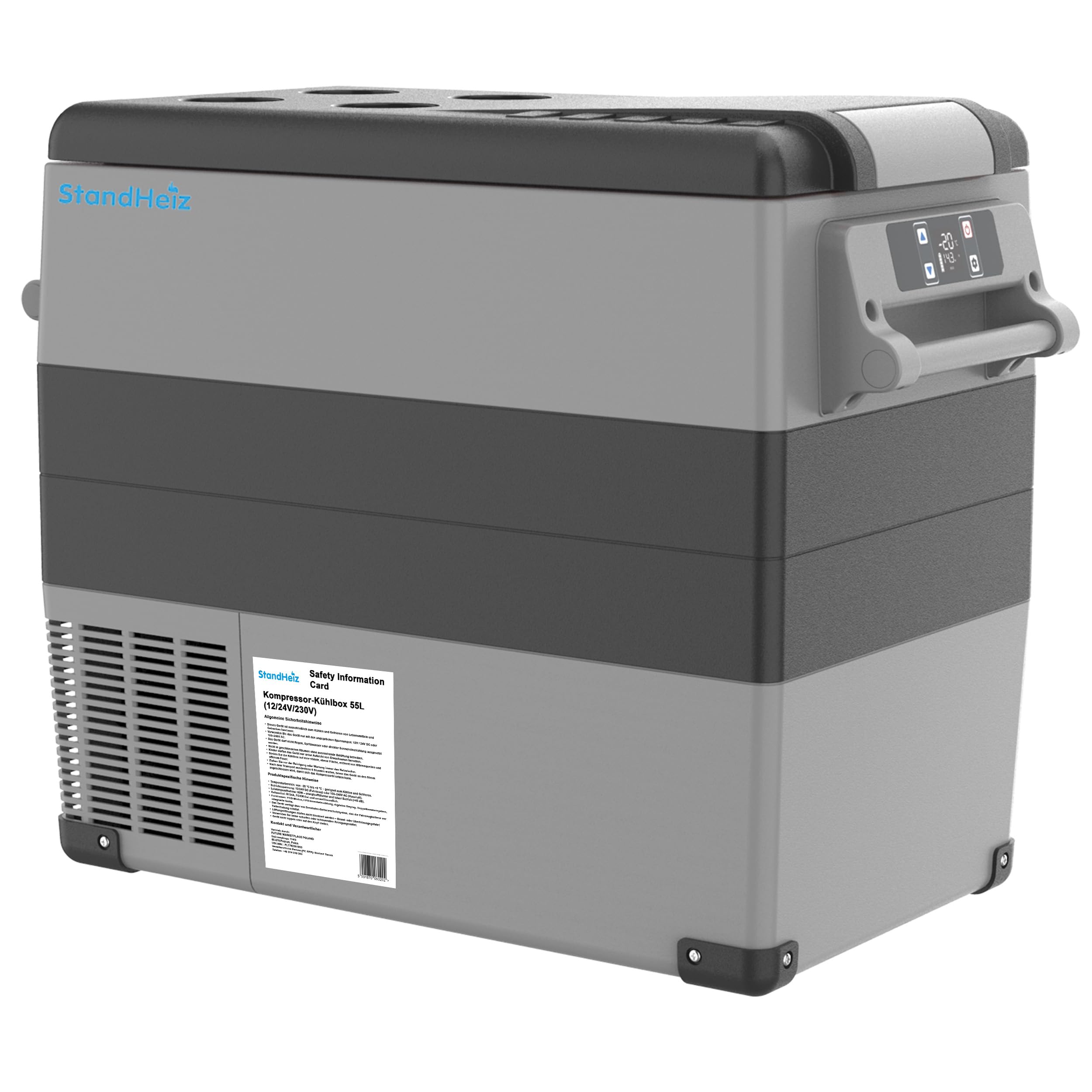 Kompressorkühlschrank für Auto, tragbare Kompressor-Kühlbox, 55 L, Minikühlschrank Wohnwagen Camping LKW, -20℃, 12/24V DC 230V AC