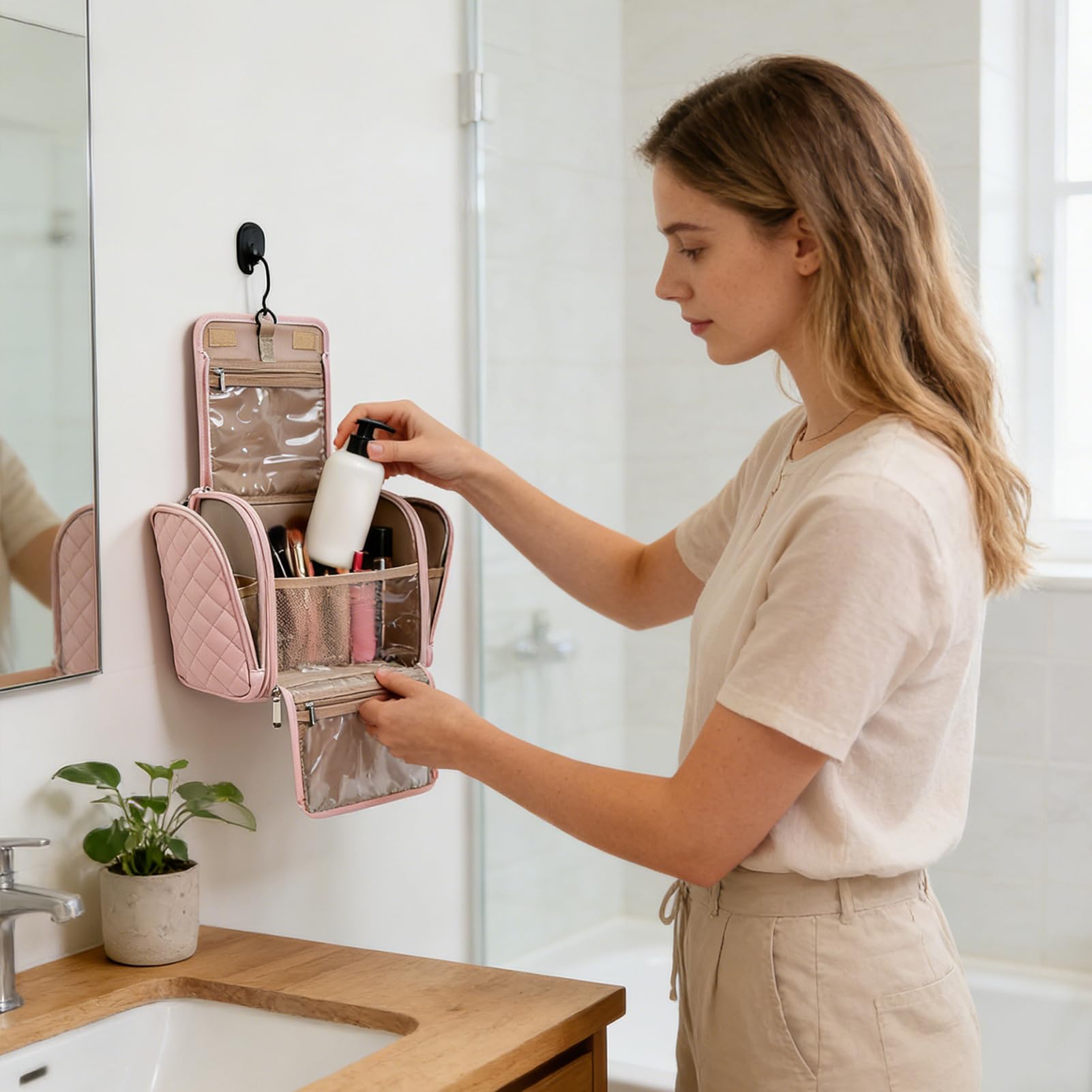Borsa Toilette da Viaggio Organizer Appendibile per Toilette | Portatrucchi in Tasca per Viaggio Aereo, Hotel, Bagno, Palestra, Doccia, Bagaglio a Mano, Valigia, Campeggio Uomo Donna
