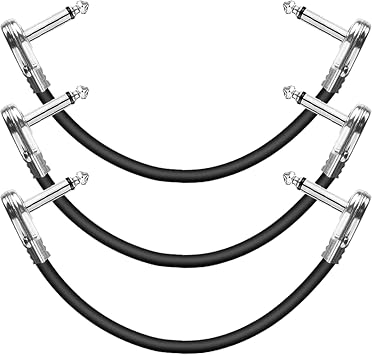 AZOR Guitar Patch Cables 4 Inch 3-Pack 6.35MM Effects Pedal Board Cord 1/4 Right Angle Instrument Cables for Amp/Amplifier,Mixer,Electric Bass Silver