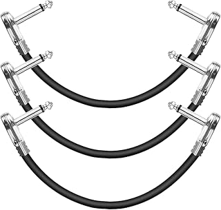 AZOR Guitar Patch Cables 4 Inch 3-Pack 6.35MM Effects Pedal Board Cord 1/4 Right Angle Instrument Cables for Amp/Amplifier,Mixer,Electric Bass (Silver)