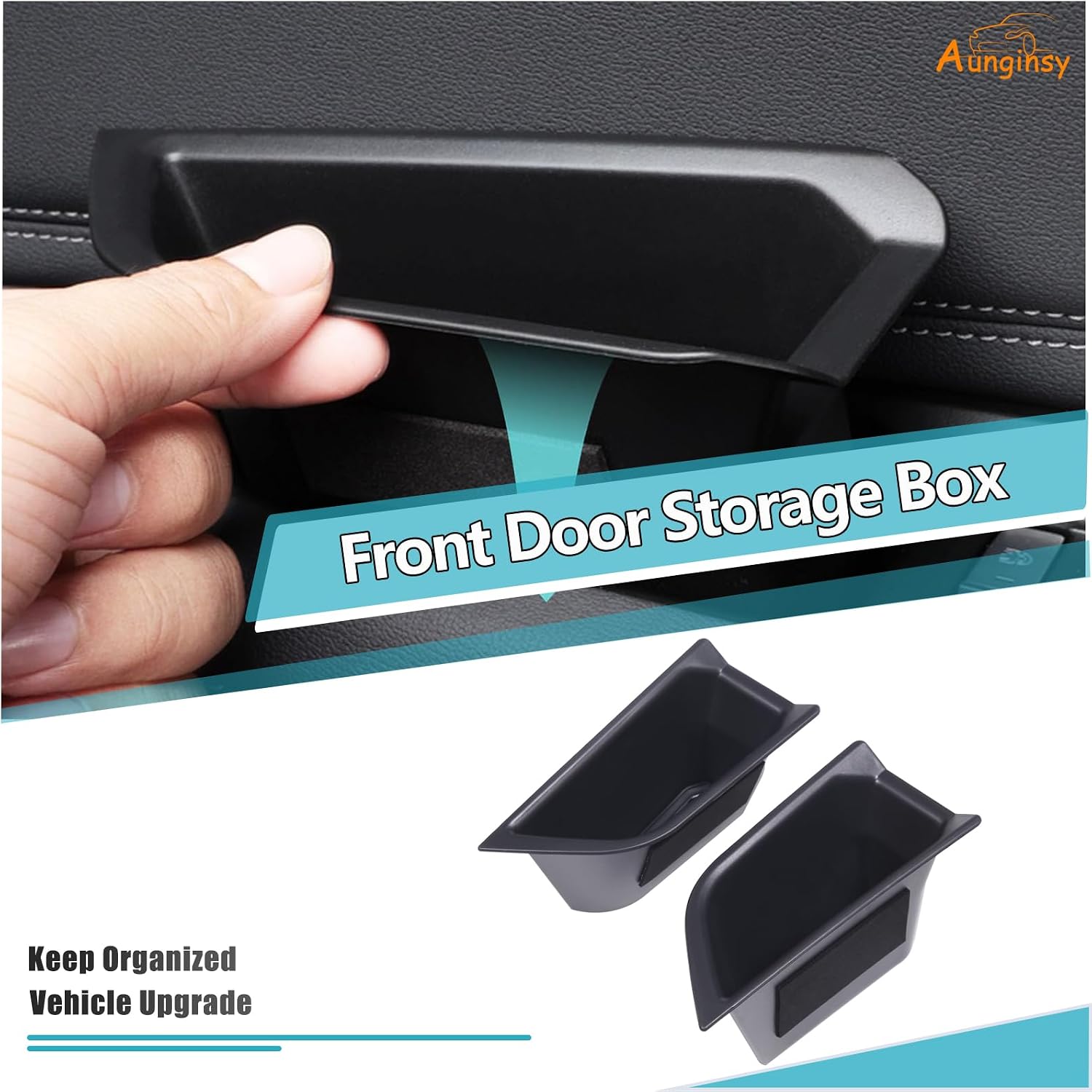 Aunginsy Front Door Side Storage Box Compatible with Audi Q4 E-Tron 2022 2023 2024 2025, ABS Car Front Door Side Armrest Grab Handle Groove Storage Organizer Tray Pocket Slot Mat Insert Accessories