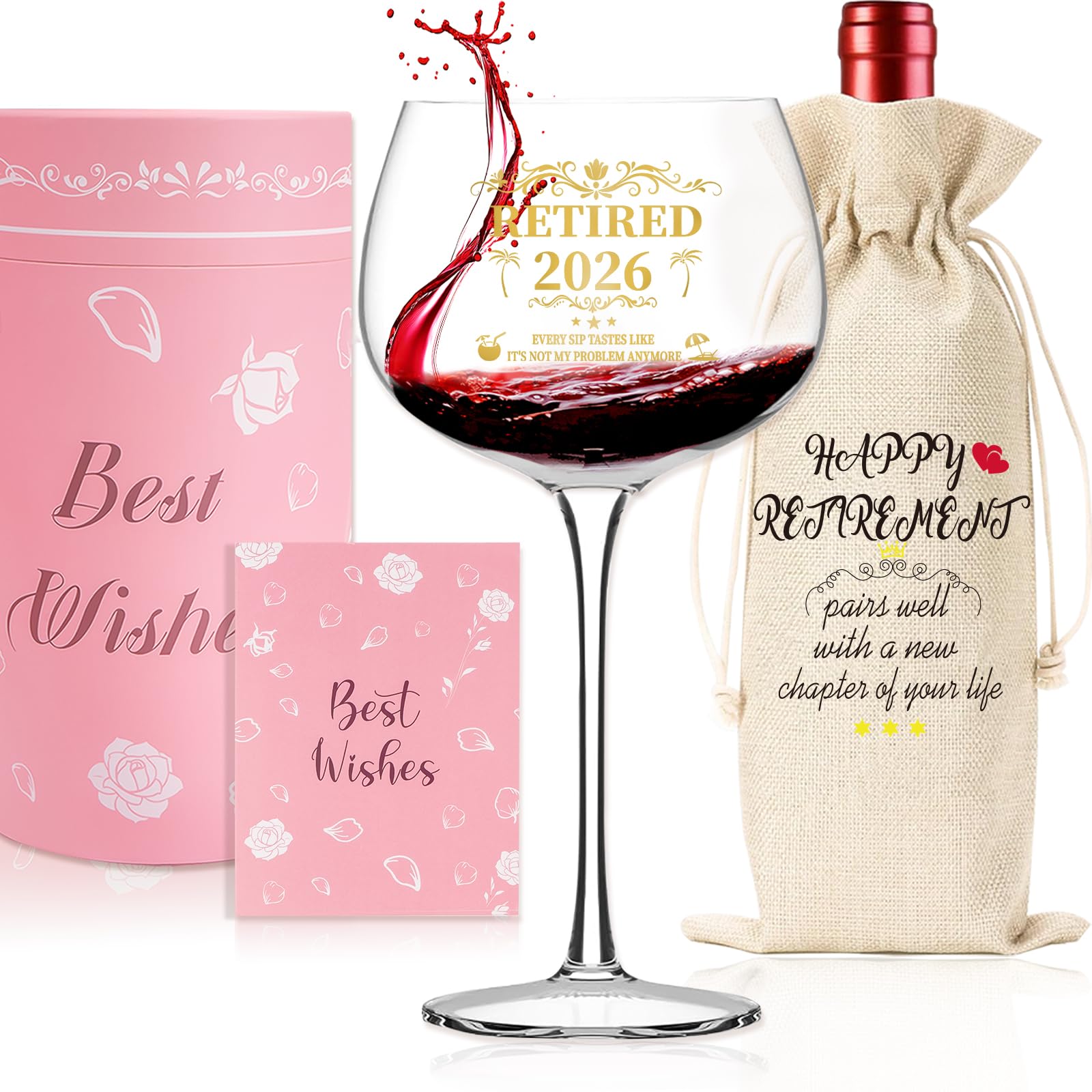 SHXWELL Retirement Gifts for Women, Happy Retirement Gift, Colleagues Leaving Gift, Wine Glass 2026 Thank You Leaving Gifts Retired Farewell Gifts for Coworkers Colleagues Retirees Friends