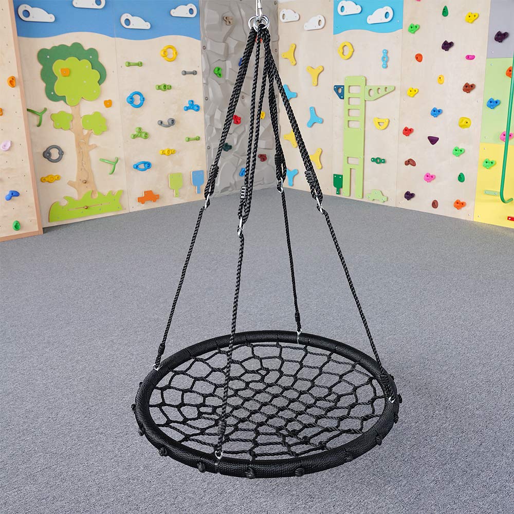 Balançoire nid d'oiseau Rond, Balançoire Enfant Chaise Hamac Suspendue pour Jardin, Balancoire Interieur et Exterieur (Noir)