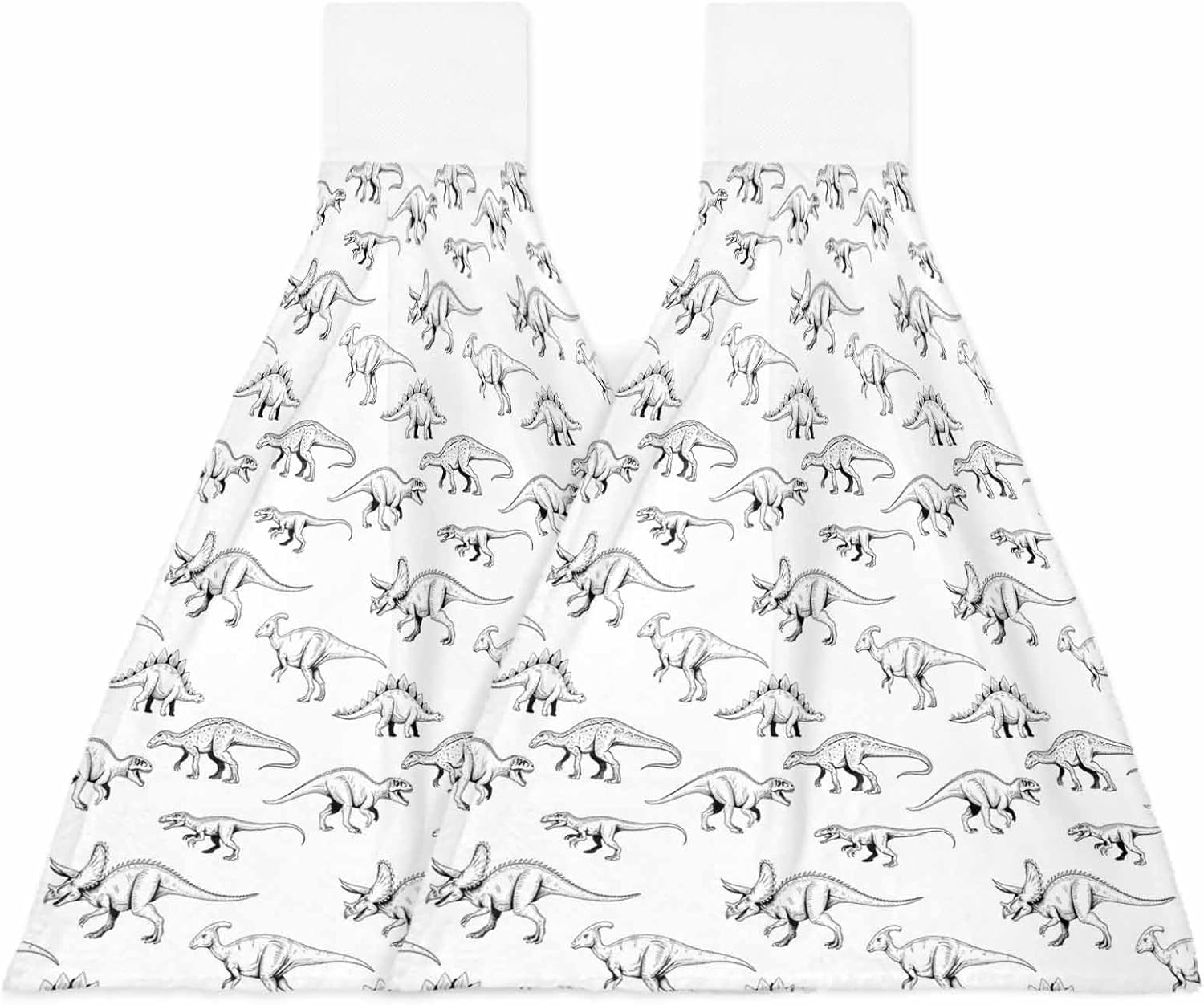 Vintage Dinosaur Kitchen Hand Towels with Hanging Loops Set of 2 Primitive Animals Wildlife Hand-painting Soft Thick Oven Fingertip Dry Microfiber Tie Dish Towel Absorbent Cleaning Washcloth