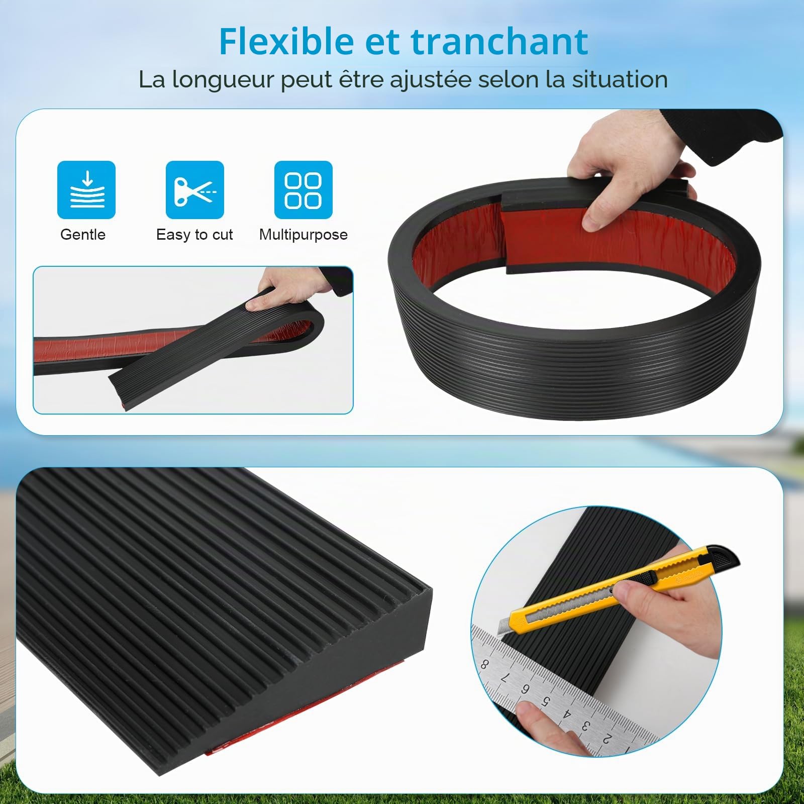 Profilé de transition 90 x 8 cm - Pour seuils de porte - Autocollant - Hauteur : 1 à 3 cm - Pour sols (1, noir, 90 x 8 x 3 cm)