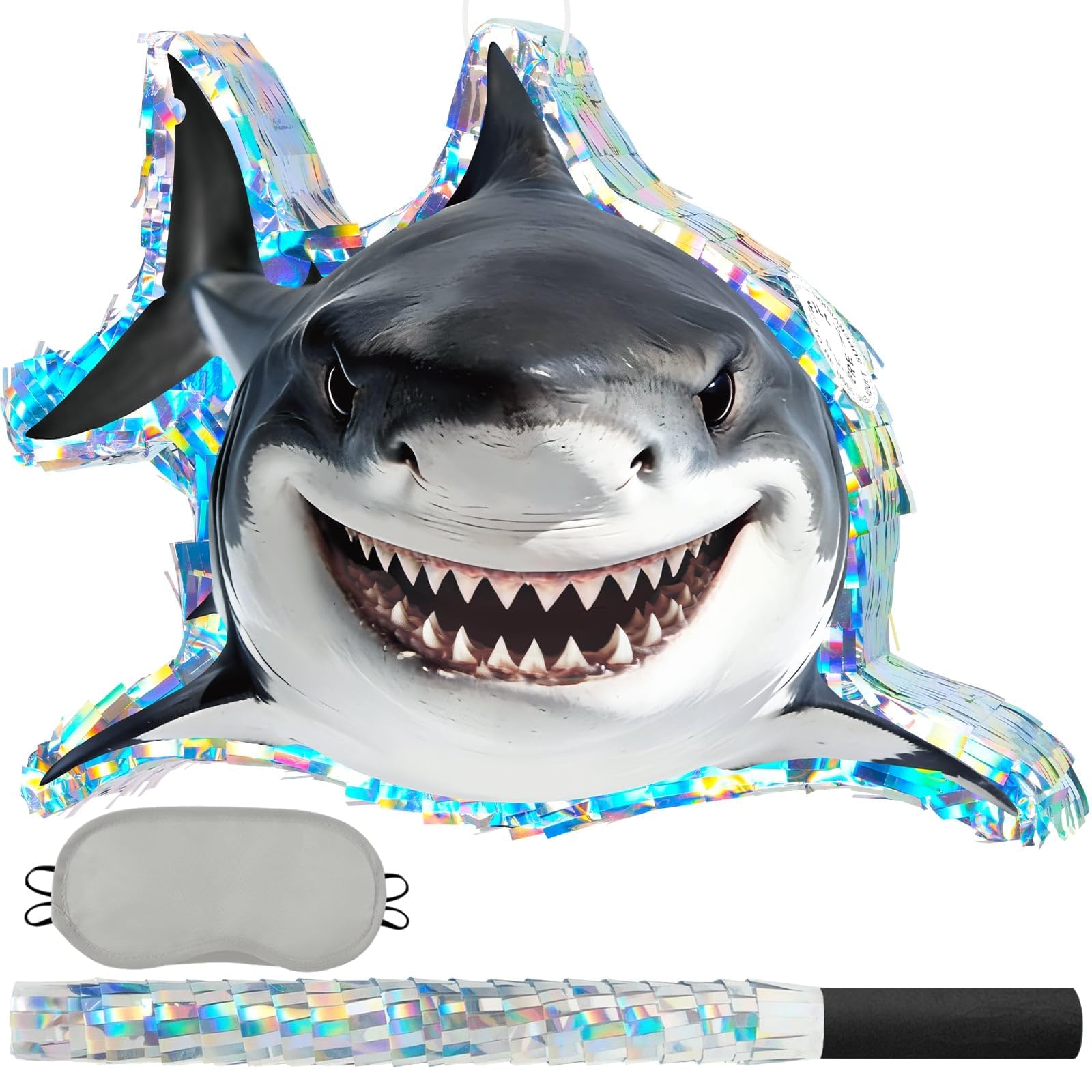 WERNNSAI Shark Pinata - Under the Sea Party Decorations Great White Shark Pinata with Blindfold and Stick for Men Ocean Birthday Decorations Celebration Summer Carnival Supplies