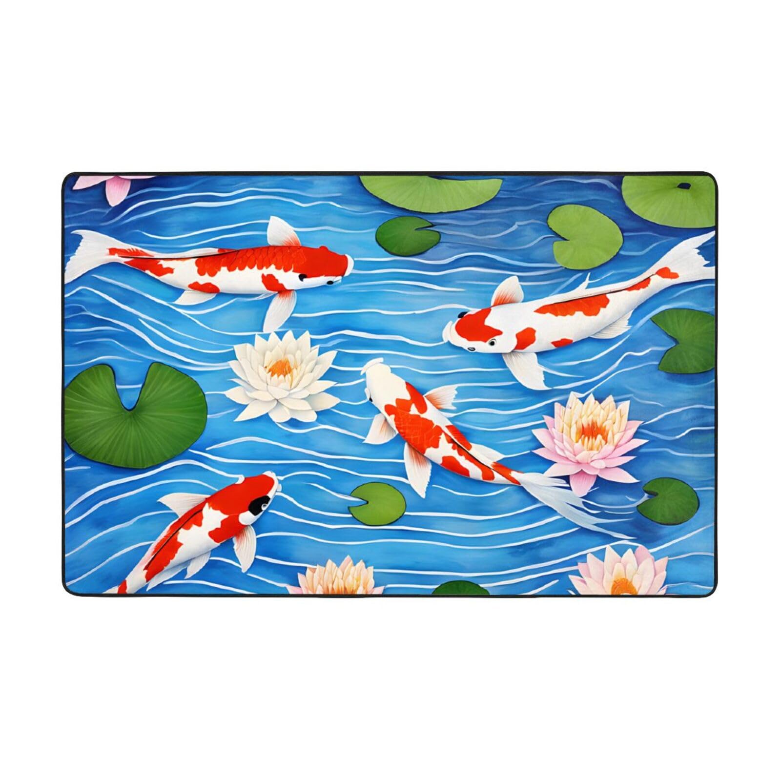 Tapis chambre poisson japonais rectangulaire 152x99 cm antidérapant et doux