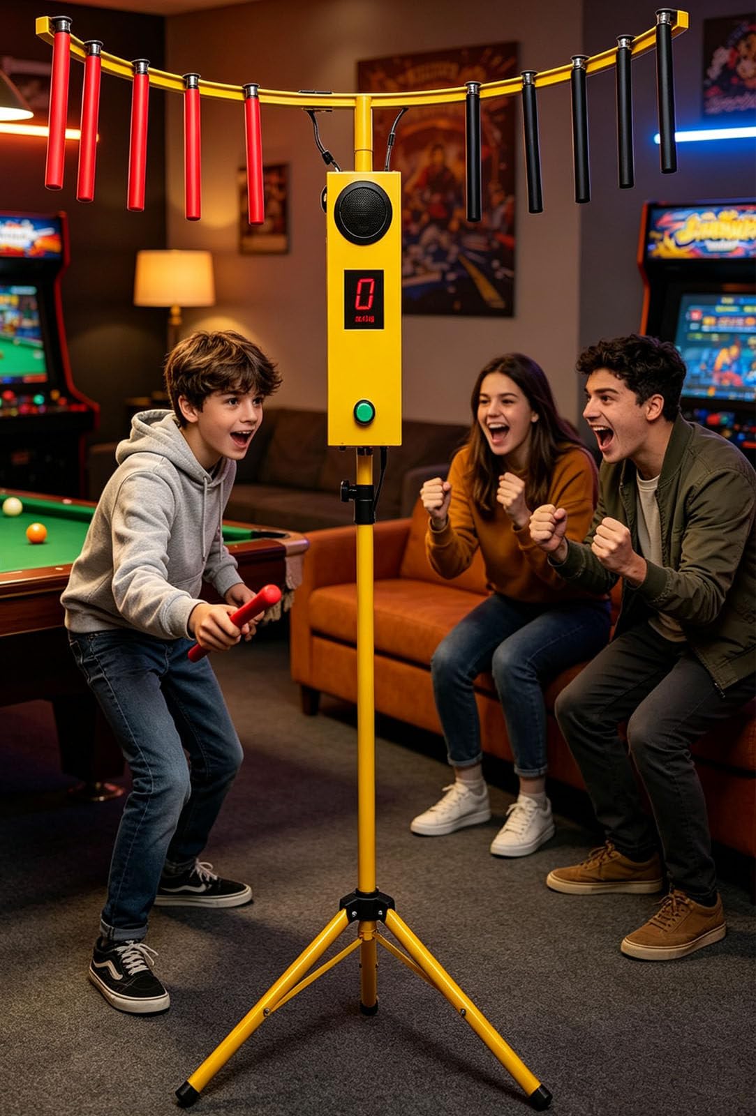 Juego de Entrenamiento de coordinación Ojo-Mano, máquina recreativa Catch Stick, Juego de Reflejos con trípode Ajustable, Mejora la concentración y la reacción, para Fiestas, Negocios Yellow