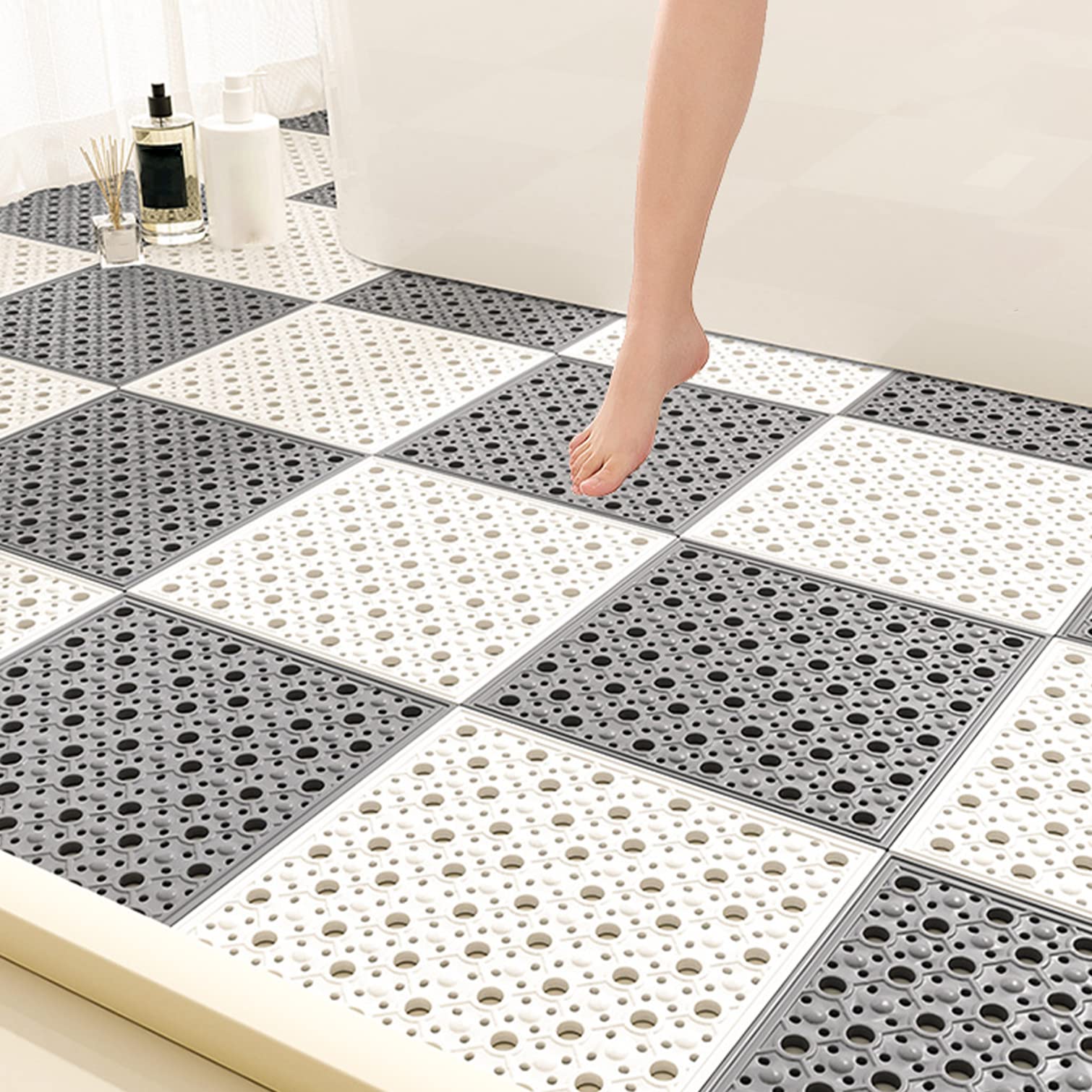 Lot de 10 tapis de bain antidérapants à ventouse - Couleurs variées - Idéal pour la sécurité et le style dans la salle de bain - Bleu et blanc