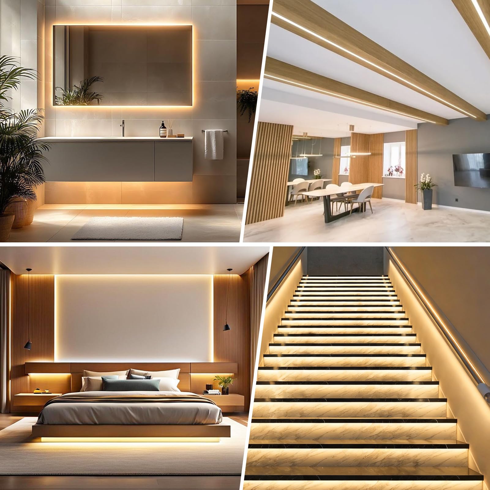 Aluminiowy profil LED, zestaw 6 sztuk, po 1 m (3,3 ft), profil montażowy do szpachlowania do taśm LED, profil montażowy do płyt kartonowo-gipsowych do oświetlenia liniowego z podwójnie