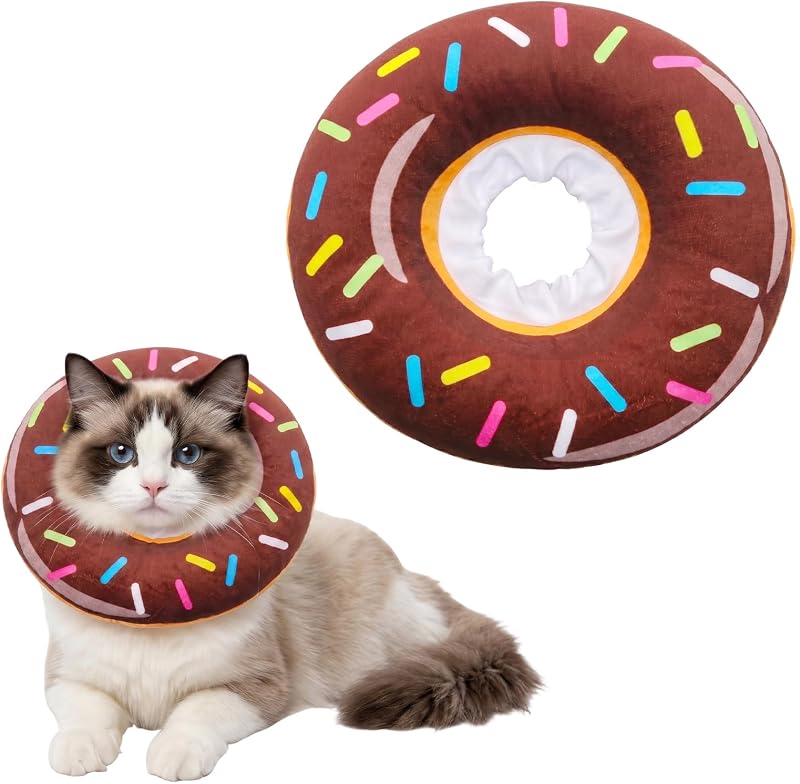 Colar Elizabetano Macio Ajustável para Gatos em Formato de Donut Fzxdfg Marrom