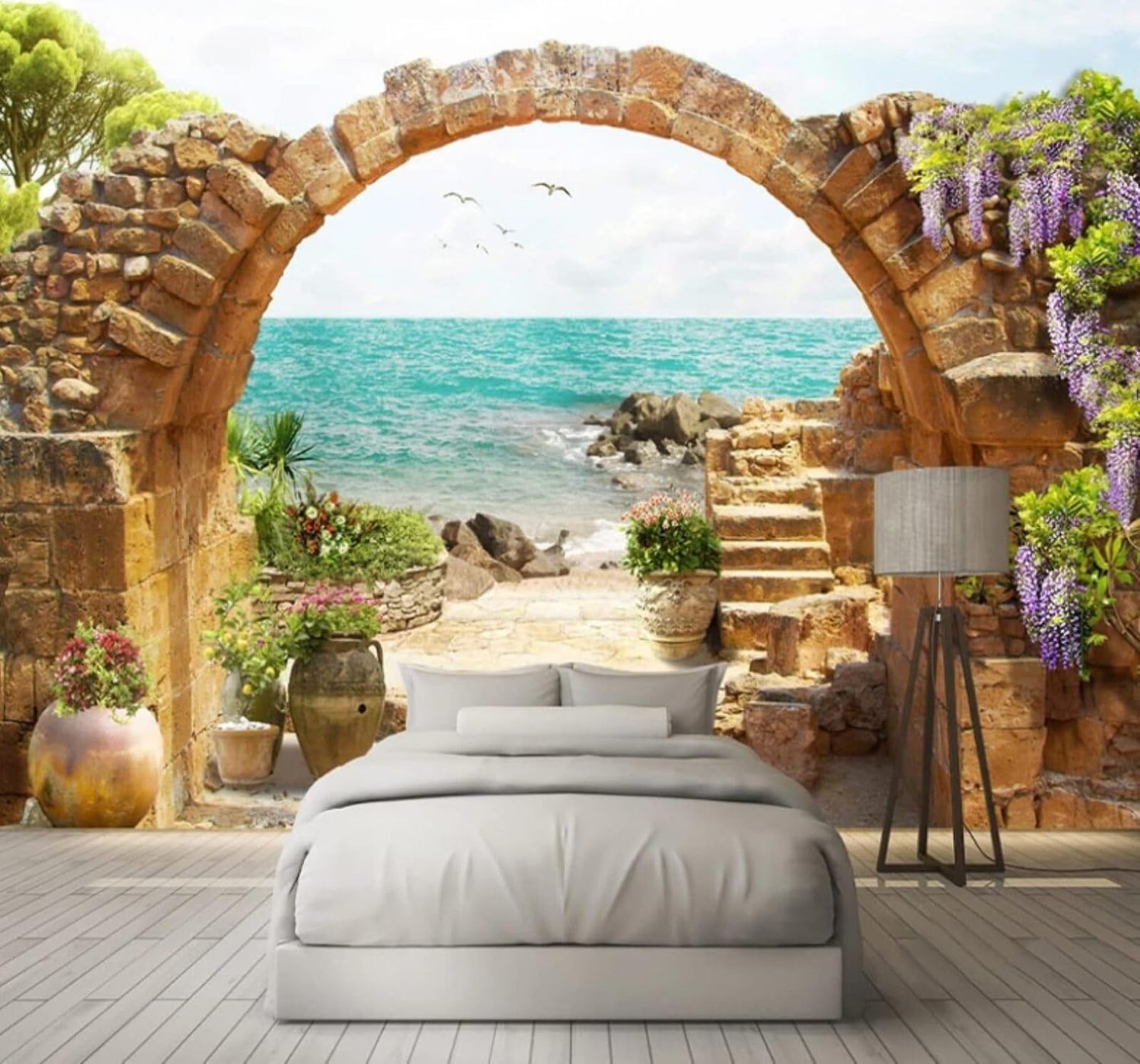 XLMING Beautiful Sea Garden Stone Archway Seascape 3D Wallpaper Luxury Home Dining Decor Paste Sofa Living Room The Wall for Bedroom Mural-300cm×210cm
