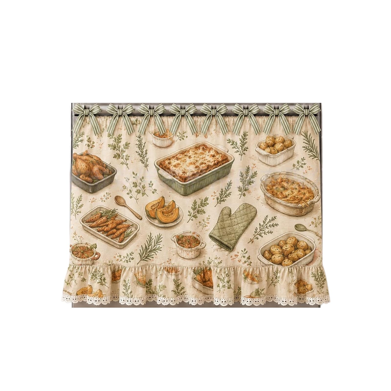 Oxxggkao Oven Dress Curtain with Utility Pocket and Fade Resistant Flower Pattern Stove Skirt for Kitchen Decoration Dishwasher Curtain