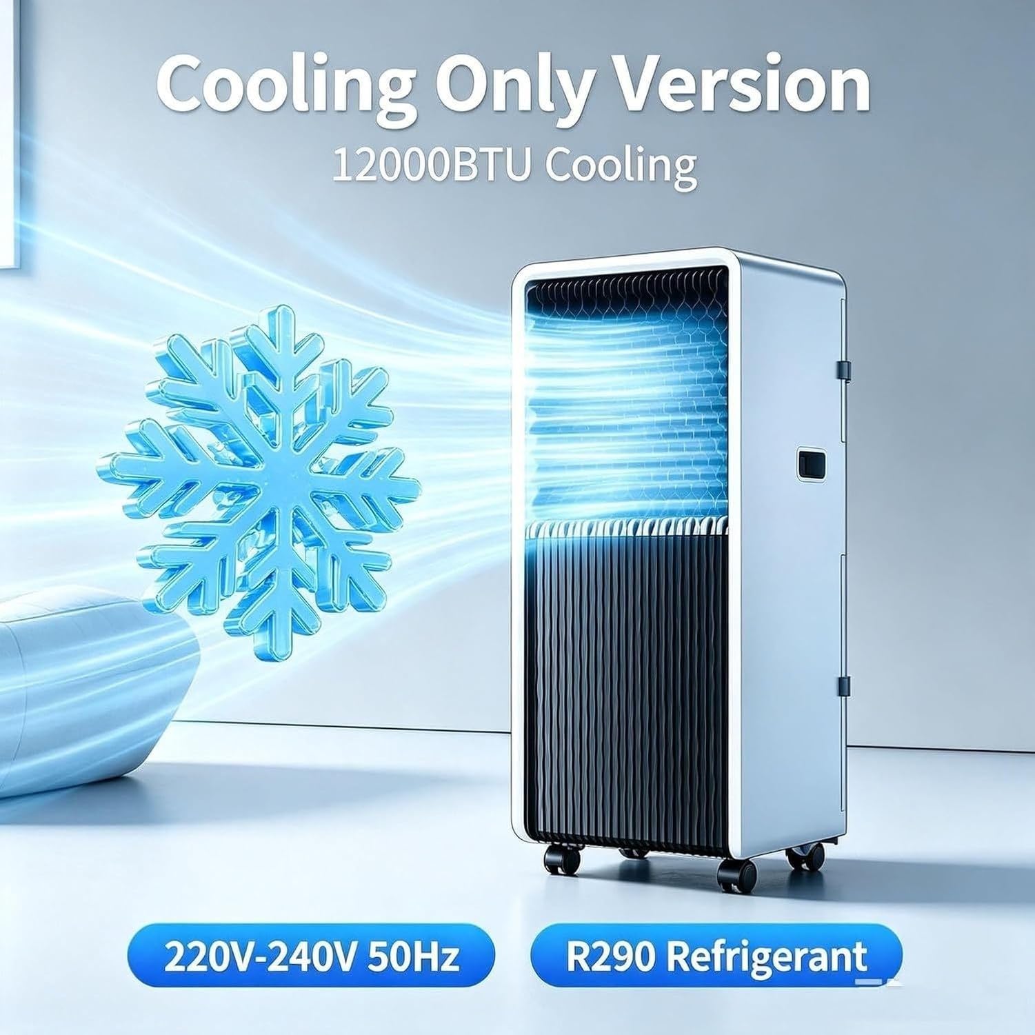 Condizionatore d'Aria Portatile 14000 BTU 2-in-1 Freddo e Caldo, deumidificatore e Ventilatore, unità autonoma su Ruote con Telecomando, climatizzatore Compatto, A+12000 Btu, A+12000 BTU