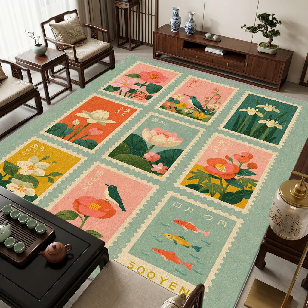 Moquette intérieur poil ras pliable et grand tapis motif fleur