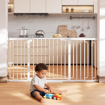 Cumbor Extra Wide Baby & Pet Gate Set, 36.659" & 36.6-64" Gates with Dual-Lock, Auto-Close, One-Hand Operation for Stairs, Hallways & Doorways